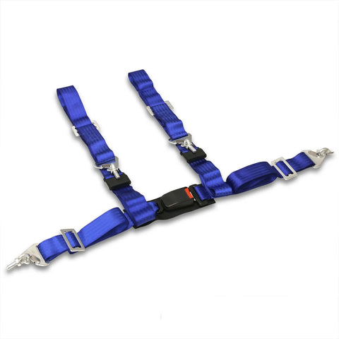 2" JDM Blue Drifting Four Point Harness Seat Belt + Snap On Buckle AJP DIST