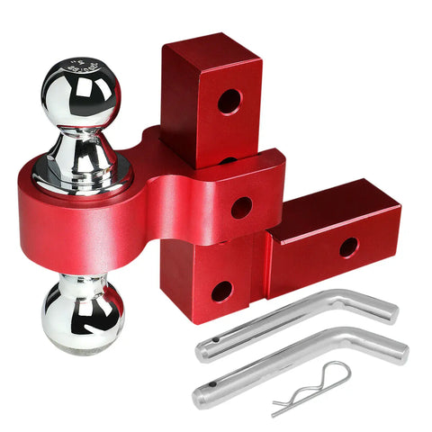 2" Receiver Aluminum 6" Drop Adjustable Tow Towing Hitch Red W/Dual Ball DNA MOTORING