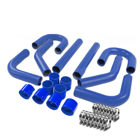 2.75" TURBO FRONT/SIDE MOUNT INTERCOOLER BLUE DIY 8PC ALUMINUM PIPING+HOSE+CLAMP DNA MOTORING