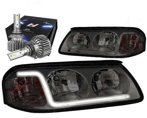 2000-2005 Chevy Impala Led Smoked Amber Side Headlights W/Led Kit Slim Style DNA MOTORING