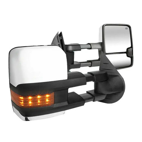 2007-2014 Cheyv Silverado Pair Chrome Powered+Heat+Amber Led Towing Mirrors DNA MOTORING