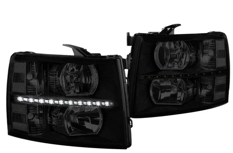 2007-2014 Chevy Silverado Pair Led Drl Strip Headlight/Lamps Tinted/Clear DNA MOTORING