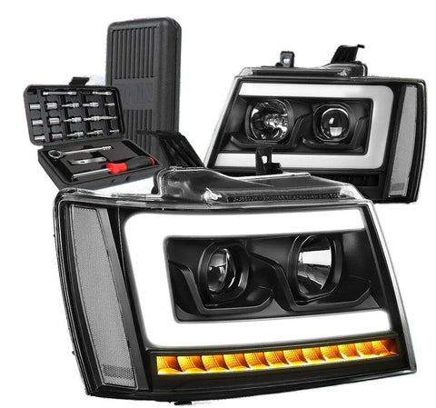 2007-2014 Tahoe Led Drl Sequential Black Clear Projector Headlight+Tools DNA MOTORING