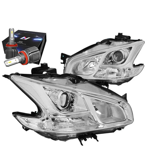 2009-2014 Nissan Maxima Projector Headlights W/Led Kit+Cooling Fan Chrome DNA MOTORING