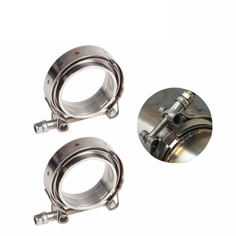 2Pcs 3" Inch V-Band Clamp & Flanges Kit Mild Steel Downpipe Intercooler Turbo BLACKHORSERACING