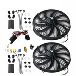 2X 16"Electric Radiator Fan 1000 Cfm Black +Thermostat Wiring Switch Relay Kits BLACKHORSERACING