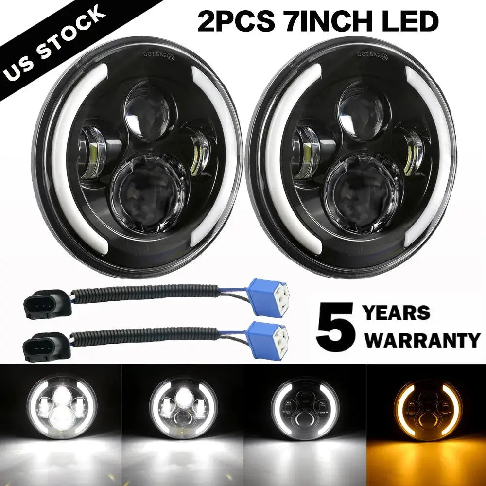 2X 7 Inch Round LED Headlight Hi/Lo Beam For Jeep Wrangler JK TJ LJ CJ  6000K DOT