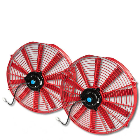 2X16" RED UNIVERSAL SLIM PULL/PUSH ELECTRIC RADIATOR COOLING FANS ASSEMBLY KIT DNA MOTORING