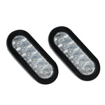 (2)6" Oval 6 Led Backup Reverse Tail Lights Trailer Truck W/Grommet Mount White BLACKHORSERACING