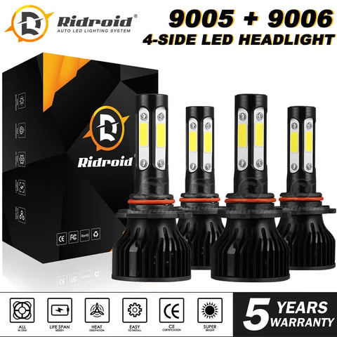 4-Side 9005 9006 Led Headlight Bulb Combo Kit High Low Beam 6000K 240W 36000Lm EB-DRP