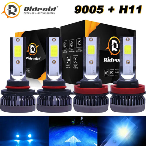 4Pcs Combo 9005+H11 Ice Blue 8000K Led Headlight Bulbs Kit 3200W High Low Beam EB-DRP