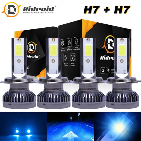 4Pcs Mini H7 + H7 Combo Led Headlight Bulbs High Low Beam 240W 52000Lm 8000K Kit EB-DRP