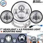 7" Chrome Led Headlight + 4.5" Passing Lights For Electra Glide Ultra Classic EB-DRP