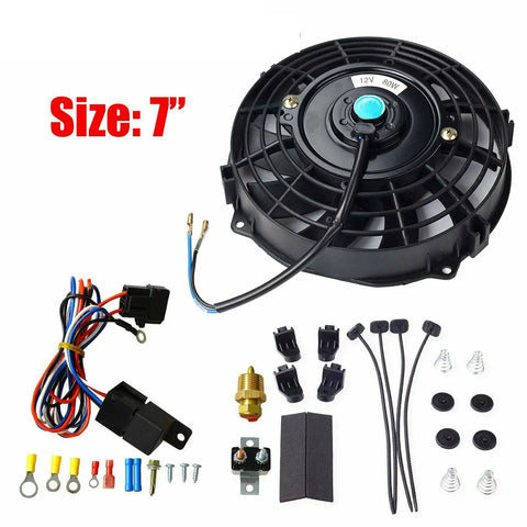 7" Electric Radiator Cooling Fan + Thermostat Relay Install Kit Universal Black BLACKHORSERACING