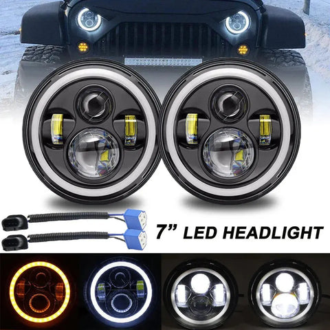 7" Inch Round Led Headlights Halo Angle Eyes For Jeep Wrangler Jk Cj Tj Lj Pair EB-DRP