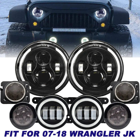 7" Led Headlight + Turn Signal + Fog Light Fender Kit For Jeep Wrangler 07-17 Jk EB-DRP