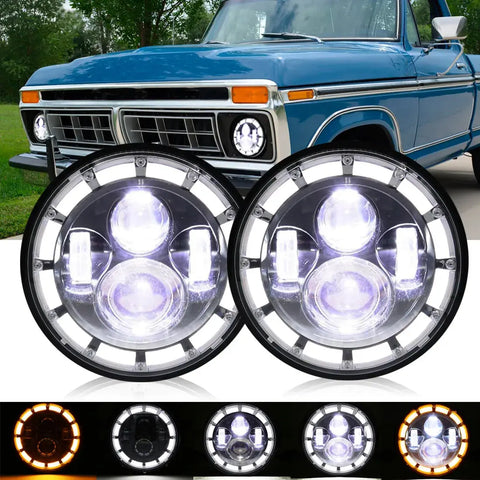 7Inch Led Hi/Low Beam Headlights Halo Drl For 1975-79 Ford F150 F250 F350 Truck EB-DRP