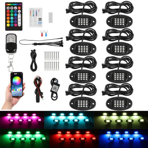 8 Pods Rgb Led Rock Lights Offroad Neon Underglow Light Bluetooth Controller App EB-DRP