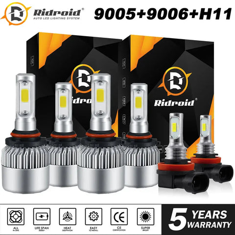 9005 9006 H11 Led Combo Headlight High Low Beam & Fog Light Kit Bulb White 6000K EB-DRP