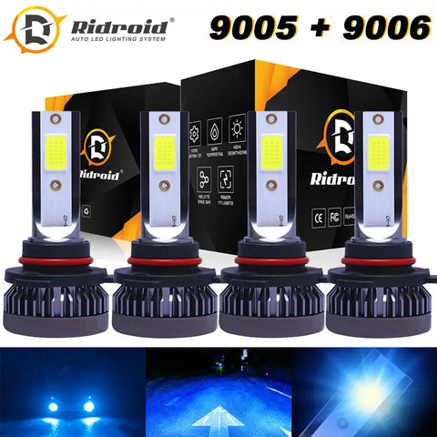 9005 9006 Led Headlights Kit Combo Bulbs 8000K High Low Beam Ice Blue Headlamp EB-DRP