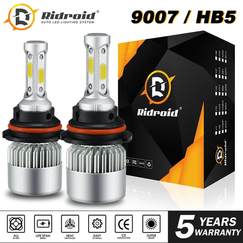 9007 Hb5 Cob Led Headlight Bulbs Conversion Kit High Low Beam 6000K Super White EB-DRP