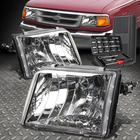 93-97 Ford Ranger Chrome Housing Headlight Replacement Head Lamps+Tool Set Speed Daddy