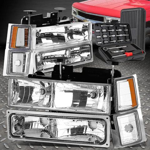 94-00 Chevy C/K 1500 2500 3500 Tahoe Chrome/Amber Bumper Headlight+Tool Set Speed Daddy