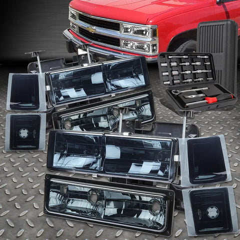 94-00 Chevy C/K 1500 2500 3500 Tahoe Smoked/Clear Bumper Headlight+Tool Set Speed Daddy