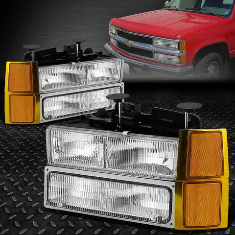 94-00 Chevy C10 C/K Tahoe Chrome Housing Amber Corner Headlight Bumper Lamps Speed Daddy