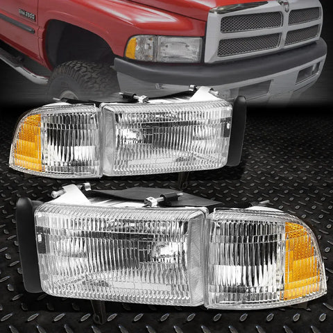 94-01 Dodge Ram 1500 2500 3500 Fluted Lens Headlights Headlamp W/Corner Lamp Speed Daddy