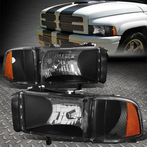 94-02 Dodge Ram 1500 2500 3500 Black Housing Amber Corner Headlight Lamps Speed Daddy