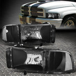 94-02 Dodge Ram 1500 2500 3500 Black Housing Clear Corner Headlight Lamps Speed Daddy