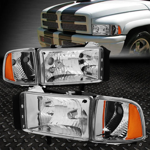 94-02 Dodge Ram 1500 2500 3500 Chrome Housing Amber Corner Headlight Lamps Speed Daddy