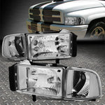 94-02 Dodge Ram 1500 2500 3500 Chrome Housing Clear Corner Headlight Lamps Speed Daddy