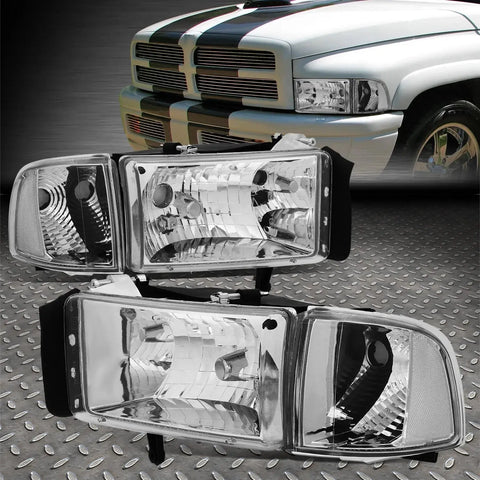 94-02 Dodge Ram 1500 2500 3500 Chrome Housing Clear Corner Headlight Lamps Speed Daddy