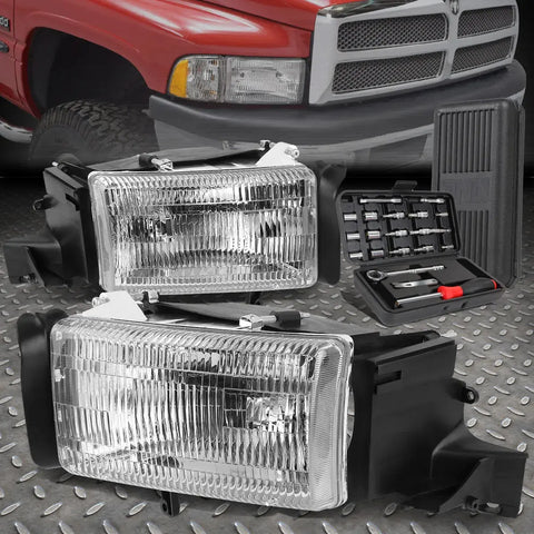 94-02 Dodge Ram 1500 2500 3500 Chrome Housing Headlight Head Lamps+Tool Set Speed Daddy