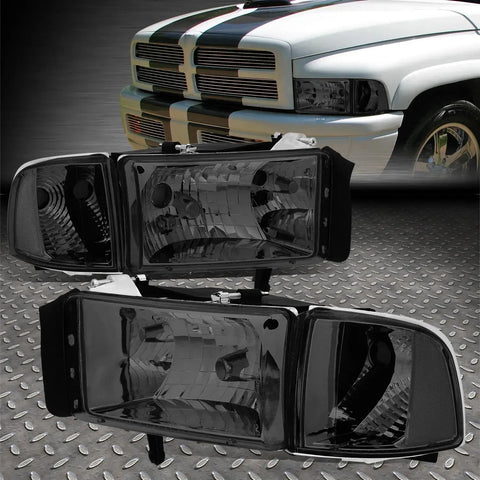 94-02 Dodge Ram 1500 2500 3500 Smoked Housing Clear Corner Headlight Lamps Speed Daddy