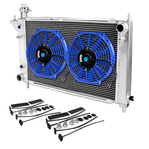 94-95 FORD MUSTANG AT/AUTO 3-ROW/CORE FULL ALUMINUM RADIATOR MT+12"BLUE FAN DNA MOTORING