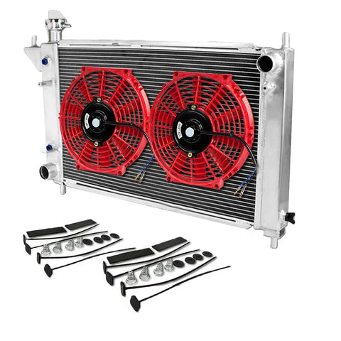 94-95 FORD MUSTANG AT/AUTO 3-ROW/CORE FULL ALUMINUM RADIATOR MT+12"RED FAN DNA MOTORING