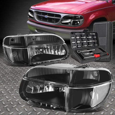 95-01 Ford Explorer Black Clear Side Turn Headlight Bumper Lamps+Tool Set Speed Daddy