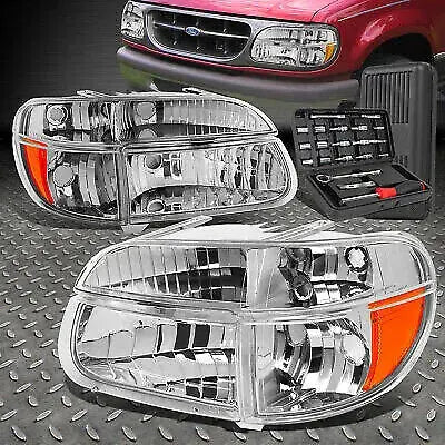 95-01 Ford Explorer Chrome Amber Side Turn Headlight Bumper Lampst+Tool Set Speed Daddy