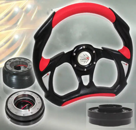 96-00 Civic Black/Red Steering Wheel + Adapter Hub + Quick Release Black AJP DIST