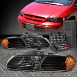 96-00 Grand Caravan Vorager Black Housing Amber Side Headlights+Tool Set Speed Daddy