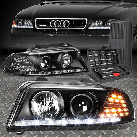 96-01 Audi A4 Quattro Led Drl Signal Black Projector Headlight Lamp+Tool Set Speed Daddy