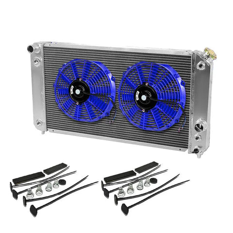 96-05 S10 BLAZER JIMMY 4.3 3-ROW TRI CORE FULL ALUMINUM RADIATOR+12"BLUE FAN DNA MOTORING