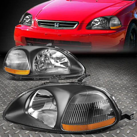 96-98 Honda Civic Ej/Em/Ek Black Housing Amber Corner Signal Headlight Lamps Speed Daddy