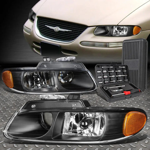 96-99 Grand Caravan Black Housing Amber Side Projector Headlights+Tool Set Speed Daddy