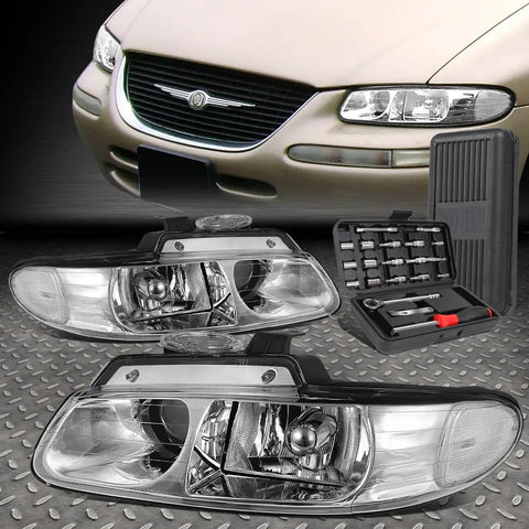 96-99 Grand Caravan Chrome Housing Clear Side Projector Headlights+Tool Set Speed Daddy