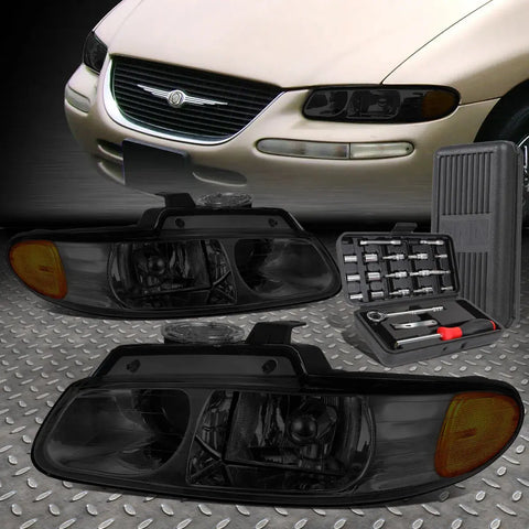 96-99 Grand Caravan Smoked Housing Amber Side Projector Headlights+Tool Set Speed Daddy