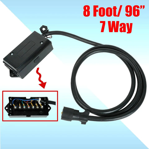 96inch Trailer RV Plug Cable Harness Cord Wire 8Foot 7Way Junction Box Car Truck EB-DRP